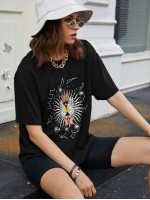 Butterfly & Galaxy Print Oversized Tee