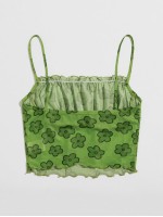 Lettuce Trim Seam Front Floral Mesh Cami Top