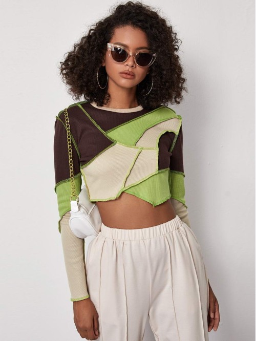 Cut and Sew Stitch Trim Crop Tee