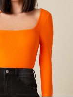 Neon Orange Square Neck Form Fitted Tee