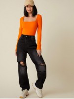 Neon Orange Square Neck Form Fitted Tee