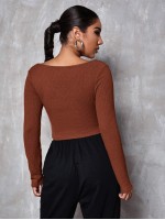 V Neck Solid Fitted Crop Tee