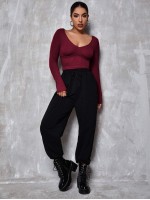 V Neck Solid Fitted Crop Tee