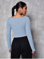 V Neck Solid Fitted Crop Tee