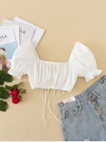 Knot Front Sweetheart Neck Crop Top