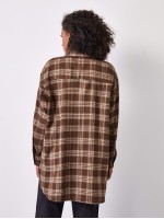 Drop Shoulder Buttoned Plaid Longline Blouse