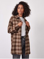 Drop Shoulder Buttoned Plaid Longline Blouse