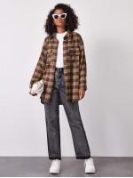 Drop Shoulder Buttoned Plaid Longline Blouse