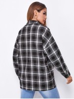 Drop Shoulder Plaid Blouse