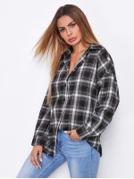 Drop Shoulder Plaid Blouse