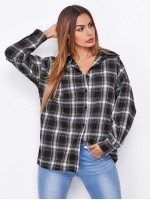 Drop Shoulder Plaid Blouse