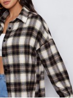 Drop Shoulder Plaid Blouse