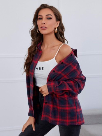 Drop Shoulder Plaid Blouse