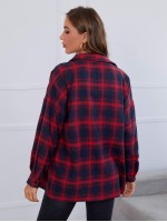 Drop Shoulder Plaid Blouse