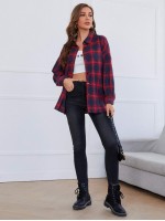 Drop Shoulder Plaid Blouse