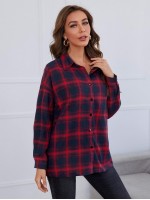 Drop Shoulder Plaid Blouse