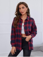 Drop Shoulder Plaid Blouse