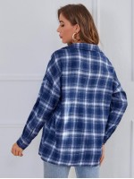 Drop Shoulder Plaid Blouse