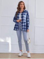 Drop Shoulder Plaid Blouse