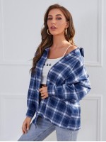 Drop Shoulder Plaid Blouse