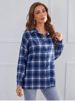 Drop Shoulder Plaid Blouse