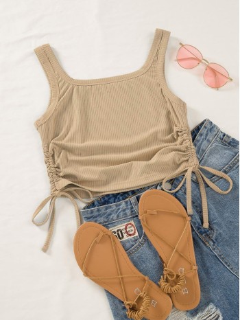 Side Drawstring Crop Tank Top