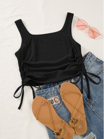 Scoop Neck Drawstring Side Tank Top