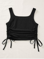 Scoop Neck Drawstring Side Tank Top