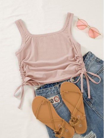 Scoop Neck Drawstring Side Tank Top