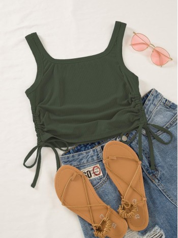 Drawstring Side Crop Tank Top