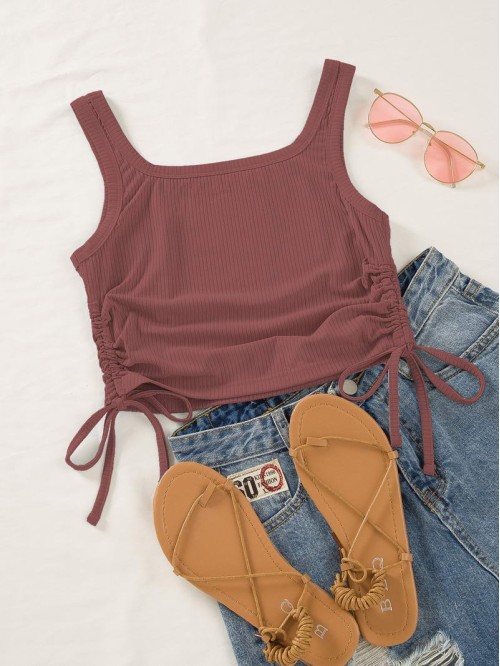 Side Drawstring Crop Tank Top