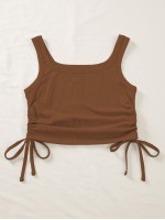 Drawstring Side Rib-knit Tank Top