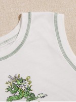 Dragon Print Topstitching Tank Top