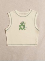 Dragon Print Topstitching Tank Top