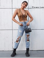 Lace Up Seam Front Halter Top