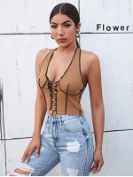 Lace Up Seam Front Halter Top