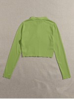 Lettuce Trim Rib-knit Polo Top