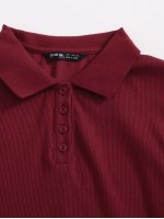 Lettuce Trim Rib-knit Polo Top