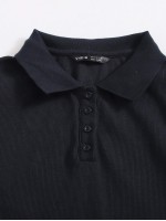 Lettuce Trim Rib-knit Polo Top