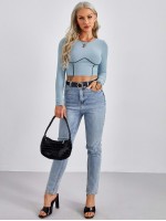 Contrast Pipping Crop Tee