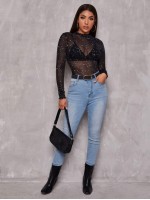 Lettuce Edge Glitter Mesh Top Without Bra