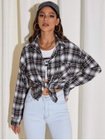 Drop Shoulder Tartan Blouse