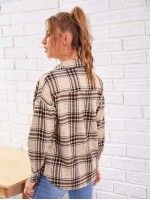 Drop Shoulder Tartan Print Blouse