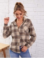 Drop Shoulder Tartan Print Blouse