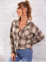 Drop Shoulder Tartan Print Blouse