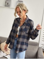 Drop Shoulder Tartan Print Blouse