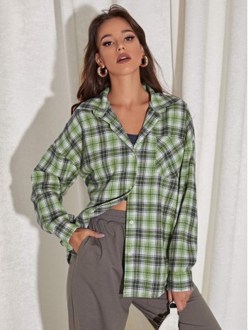 Drop Shoulder Tartan Blouse