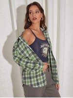 Drop Shoulder Tartan Blouse