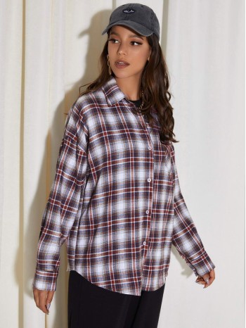 Drop Shoulder Tartan Blouse