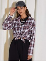 Drop Shoulder Tartan Blouse